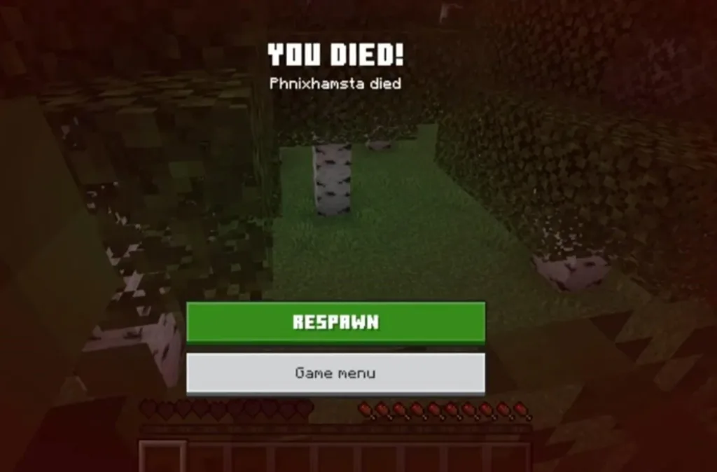 minecraft dead screen
